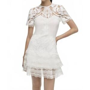 NEW SIMKHAI signature paislee lace cocktail mini dress in white